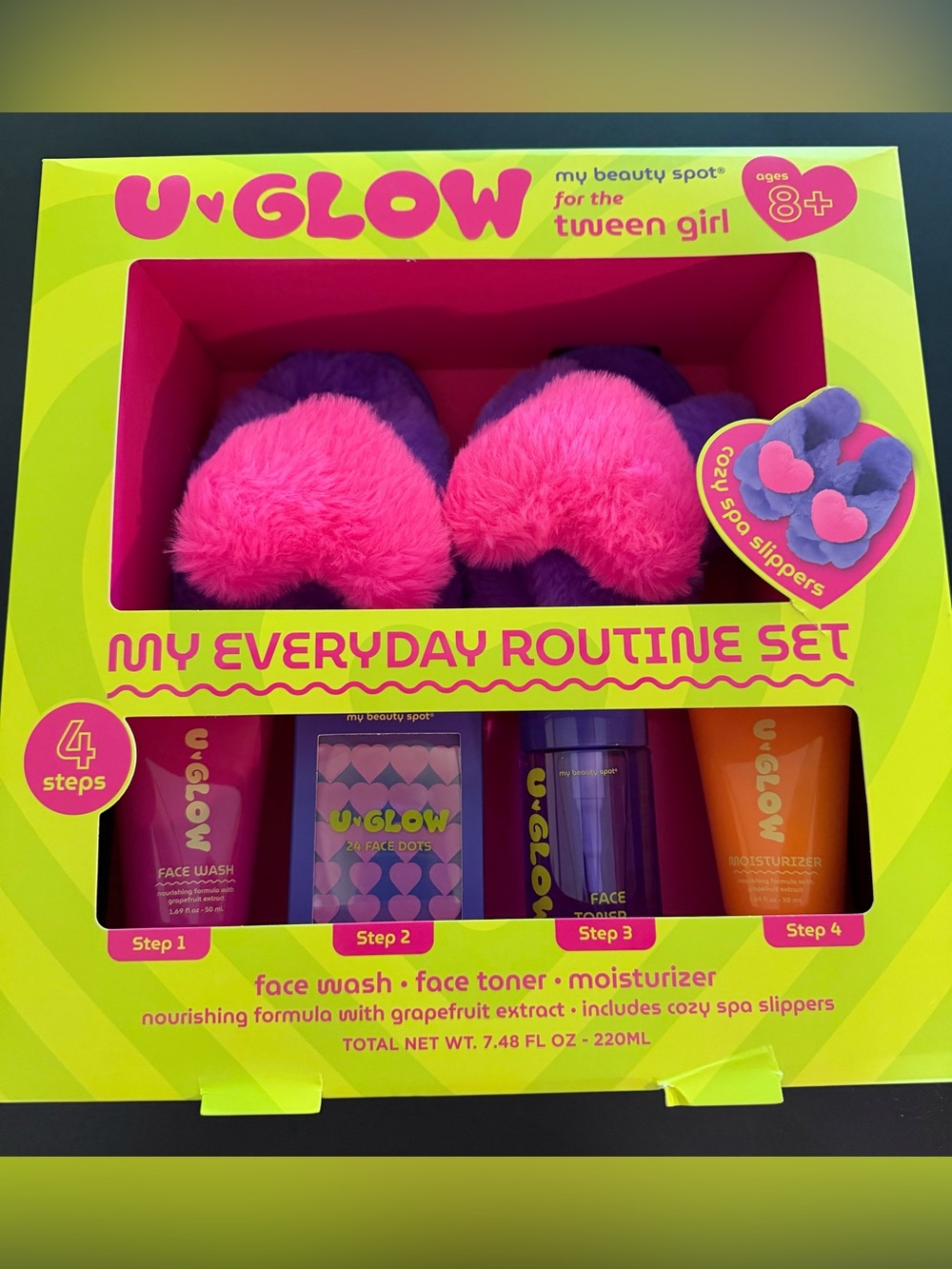 U•GLOW My Everyday Routine Set - Pink & Purple Spa Slippers